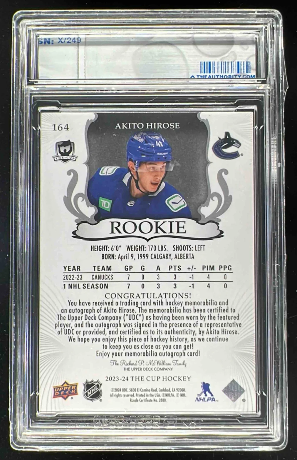 2023-24 The Cup #164 Akito Hirose Rookie Patch Auto Autograph Auto /249 - Image 2
