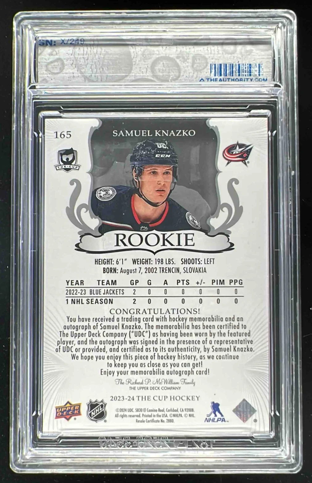 2023-24 The Cup #165 Samuel Knazko Rookie Patch Auto Autograph Auto /249 - Image 2