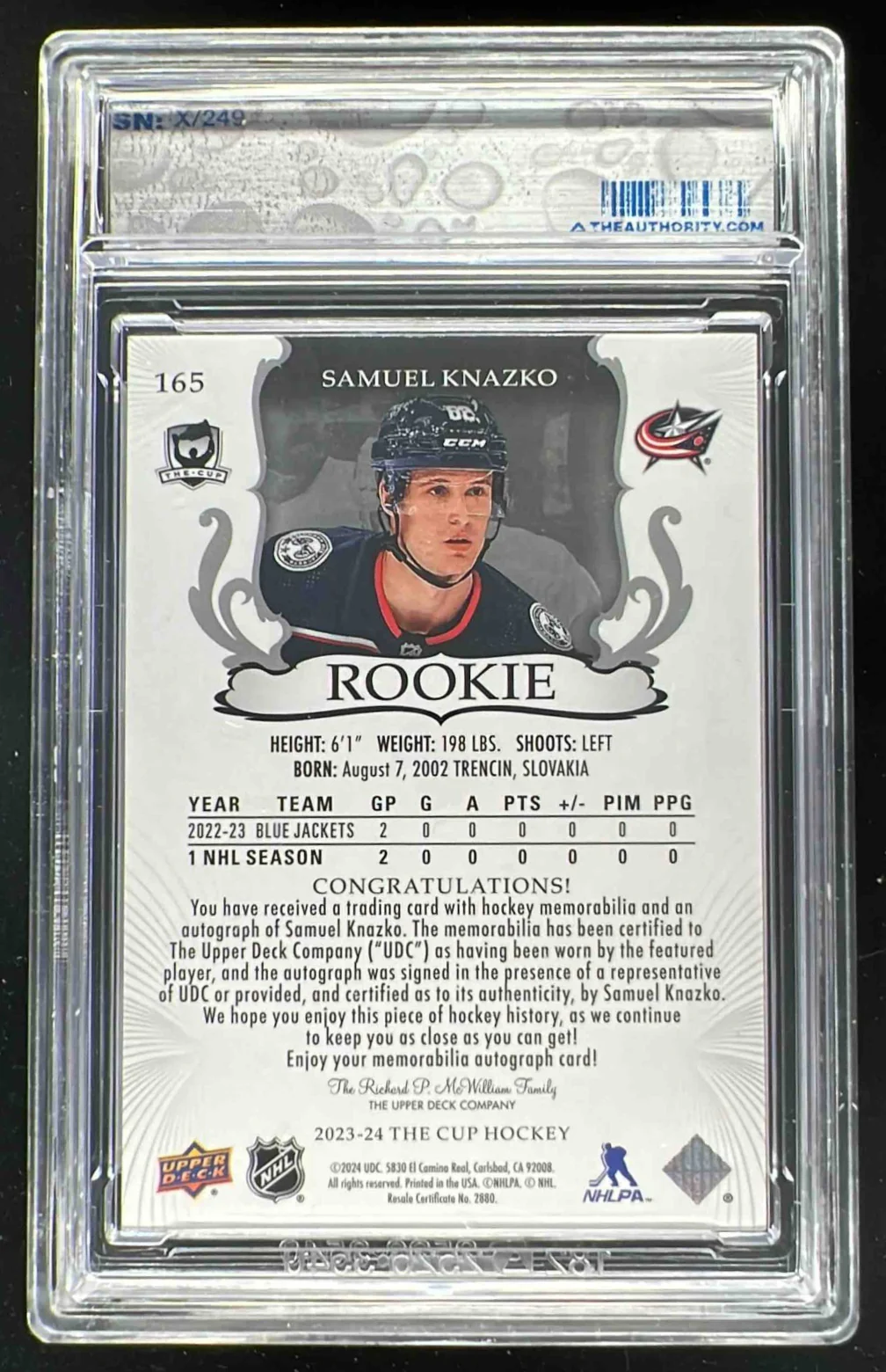 2023-24 The Cup #165 Samuel Knazko Rookie Patch Auto Autograph Auto /249 - Image 2