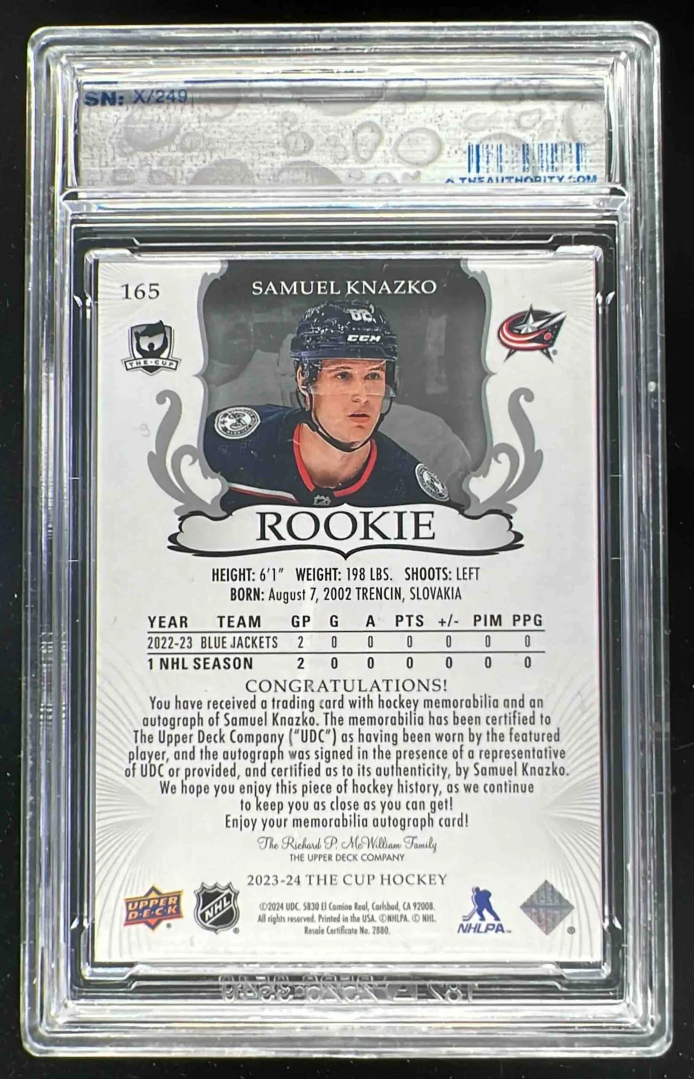 2023-24 The Cup #165 Samuel Knazko Rookie Patch Auto Autograph Auto /249 - Image 2