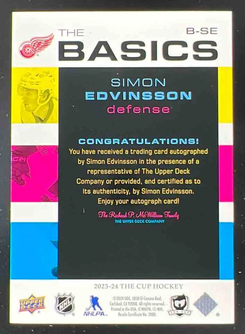 2023-24 The Cup The Basics Auto #B-SE Simon Edvinsson Autograph Auto - Image 2