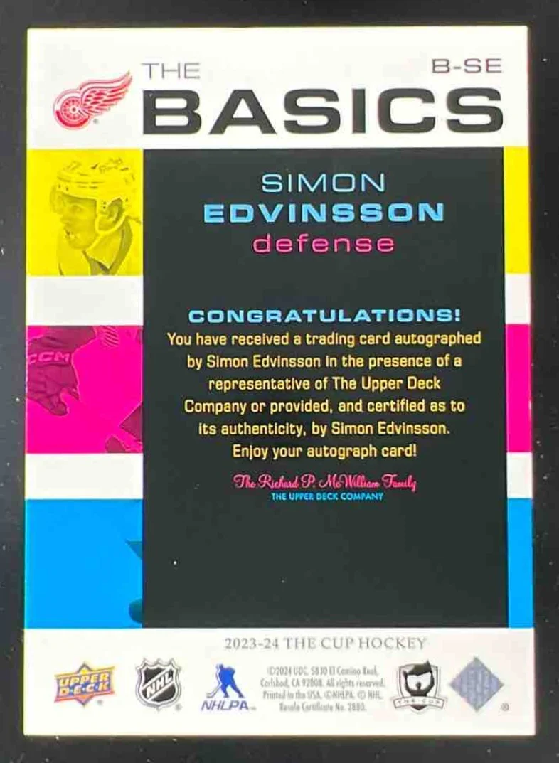 2023-24 The Cup The Basics Auto #B-SE Simon Edvinsson Autograph Auto - Image 2
