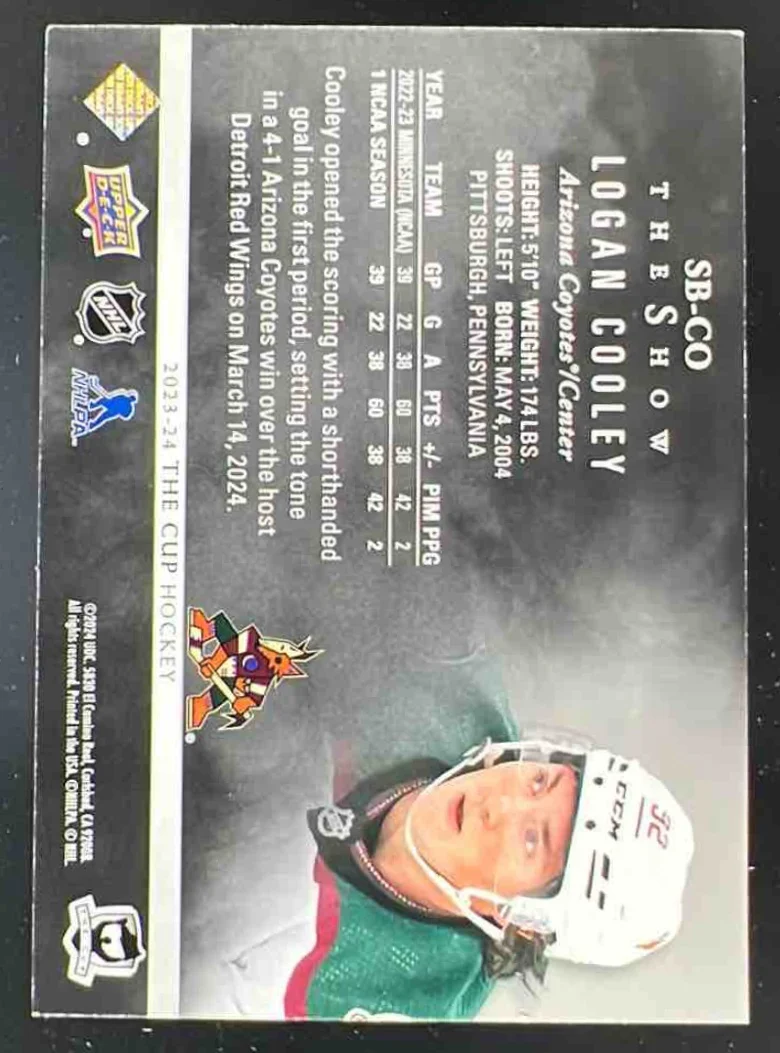 2023-24 The Cup The Show Black #SB-CO Logan Cooley /99 - Image 2