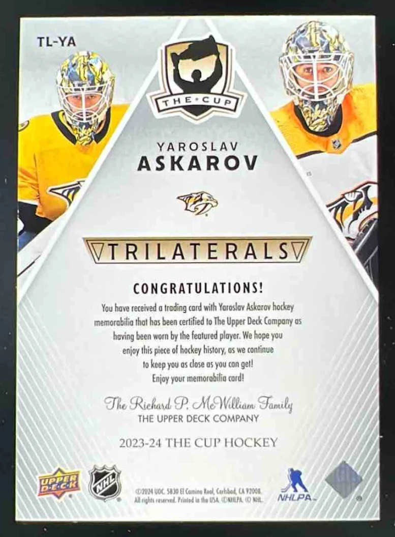 2023-24 The Cup Trilaterals Jersey #TL-YA Yaroslav Askarov /33 - Image 2