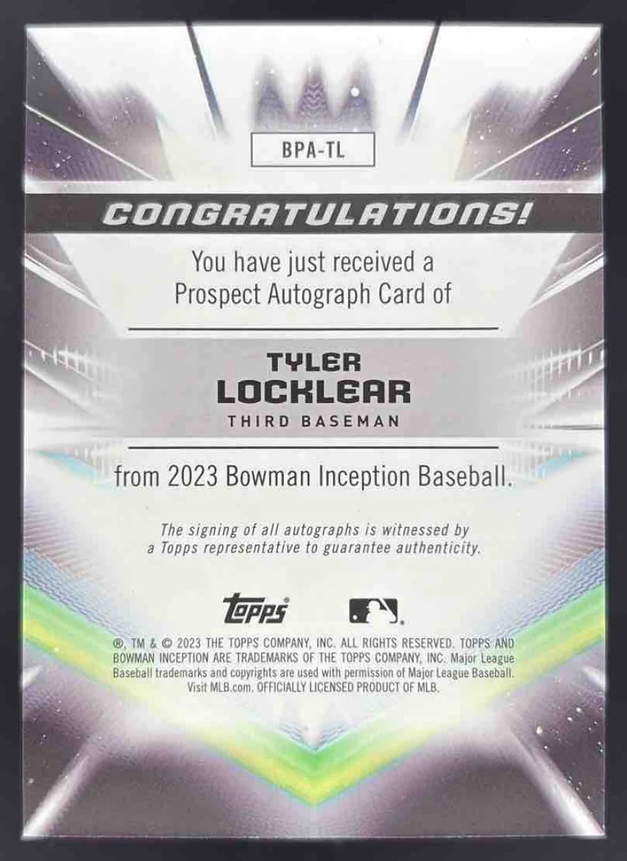 2023 Bowman Inception Autographs #BPA-TL Tyler Locklear Autograph Auto /300 - Image 2