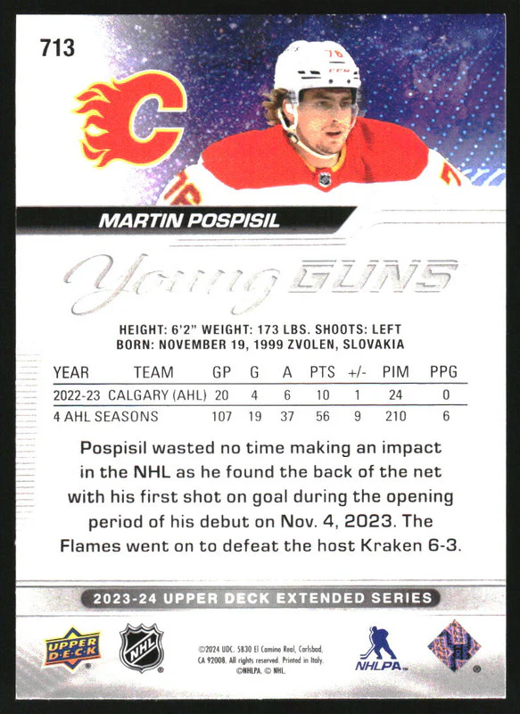 2023-24 Upper Deck Exclusives #713 Martin Pospisil Young Guns RC Rookie /100 - Image 2