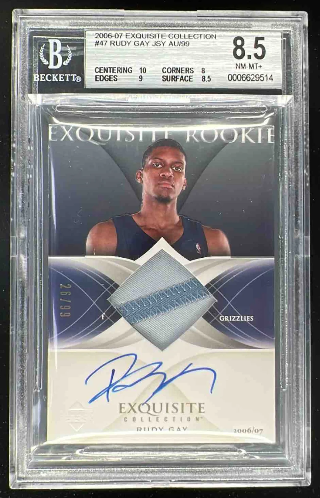 2006-07 Exquisite Collection #47 Rudy Gay Autograph RC Auto /99 BGS 8.5