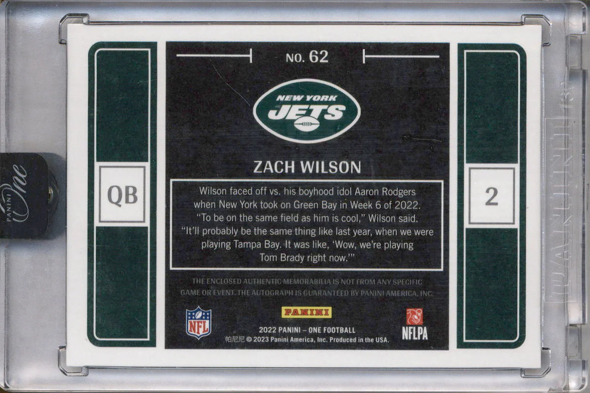2022 Panini One Gold #62 Zach Wilson Jersey Autograph Auto /5 - Image 2