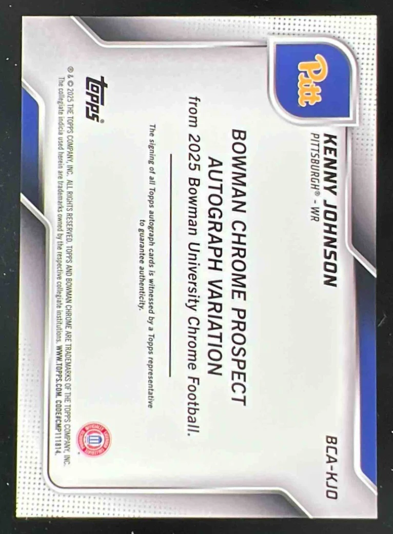 2025 Bowman Chrome University Blue Mini-Diamond #BCA-KJO Kenny Johnson Auto /150 - Image 2