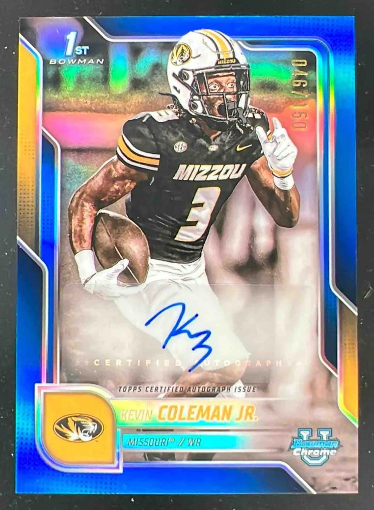 2025 Bowman Chrome University Blue Refractor #BCAKCJ Kevin Coleman Jr. Auto /150