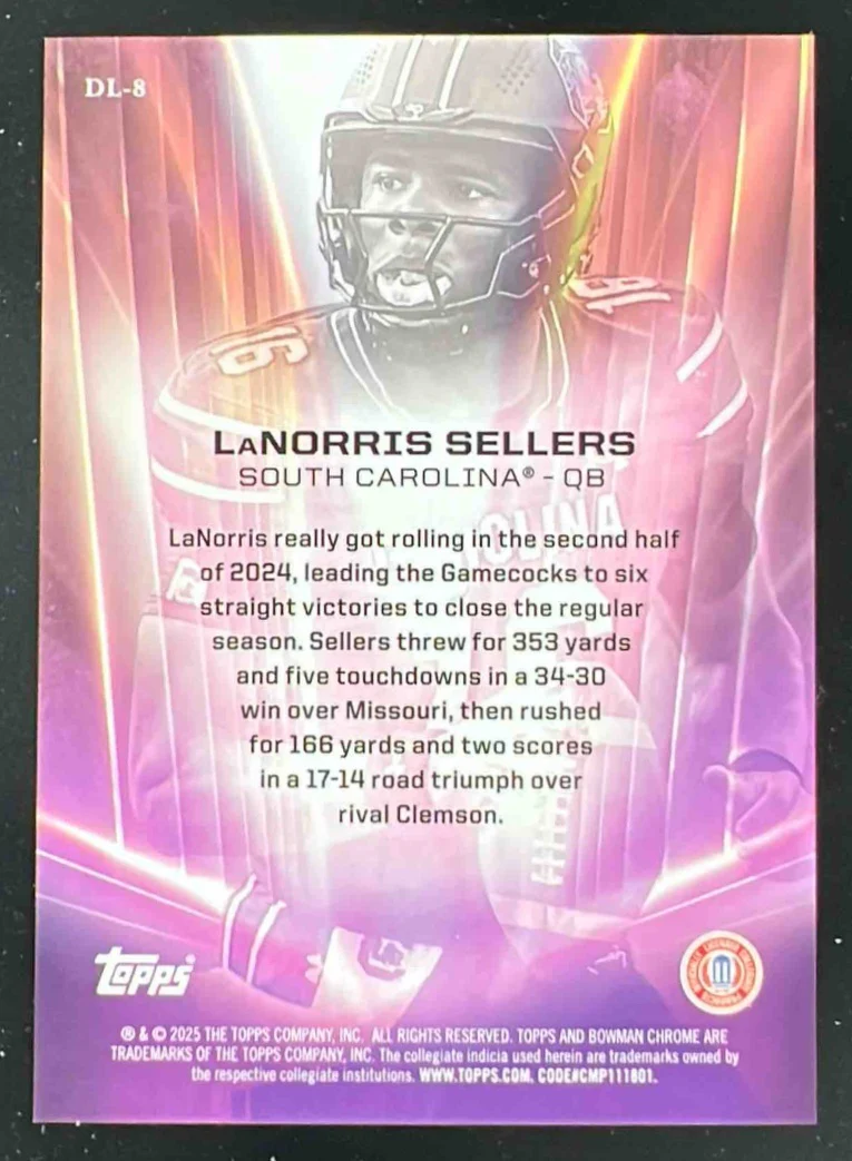 2025 Bowman Chrome University Dean's List #DL-8 LaNorris Sellers - Image 2