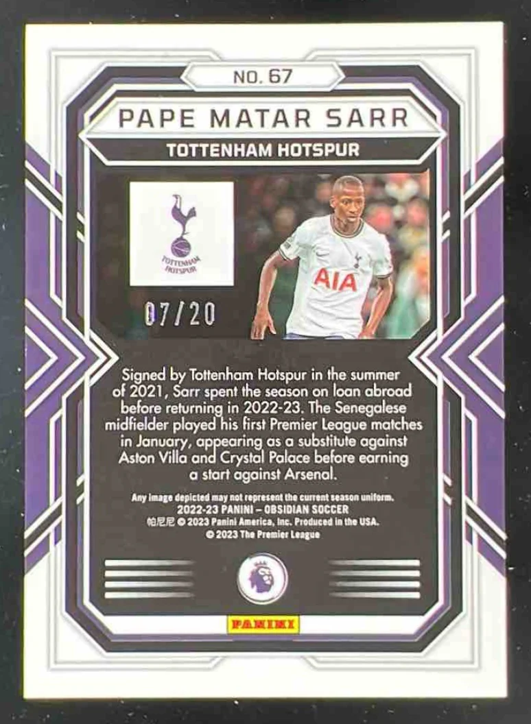 2022 Panini Obsidian Electric Etch Blue #67 Pape Matar Sarr RC /20 - Image 2