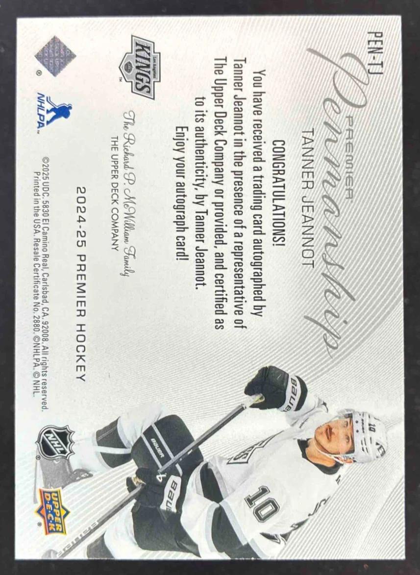 2024-25 Upper Deck Premier Premier Penmanship #PEN-TJ Tanner Jeannot Auto - Image 2