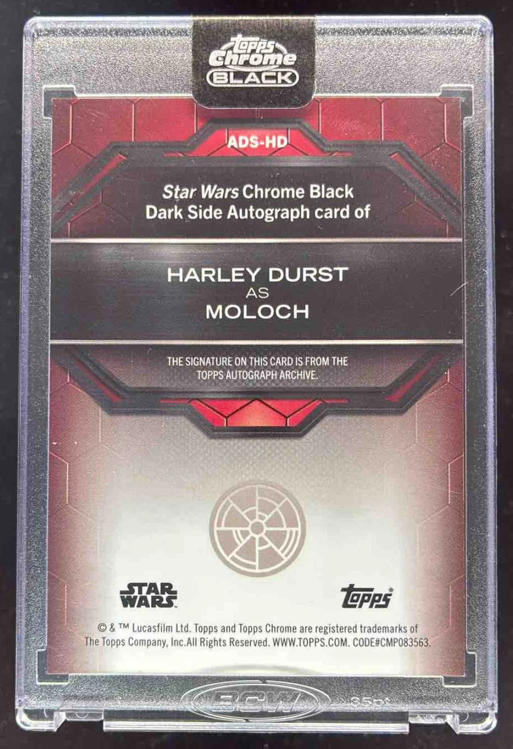 2024 Topps Chrome Black Star Wars Dark Side Superfractor Harley Durst Auto 1/1 - Image 2