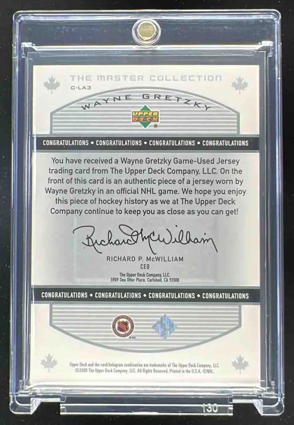 2000 Upper Deck The Master Collection Game Used Jersey #C-LA3 Wayne Gretzky /50 - Image 2