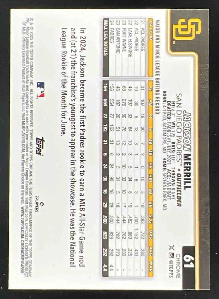 2025 Topps Chrome Image Variation #61 Jackson Merrill - Image 2